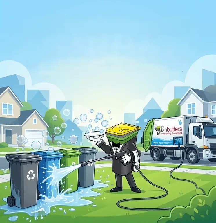 Mascot cleaning bins illustration